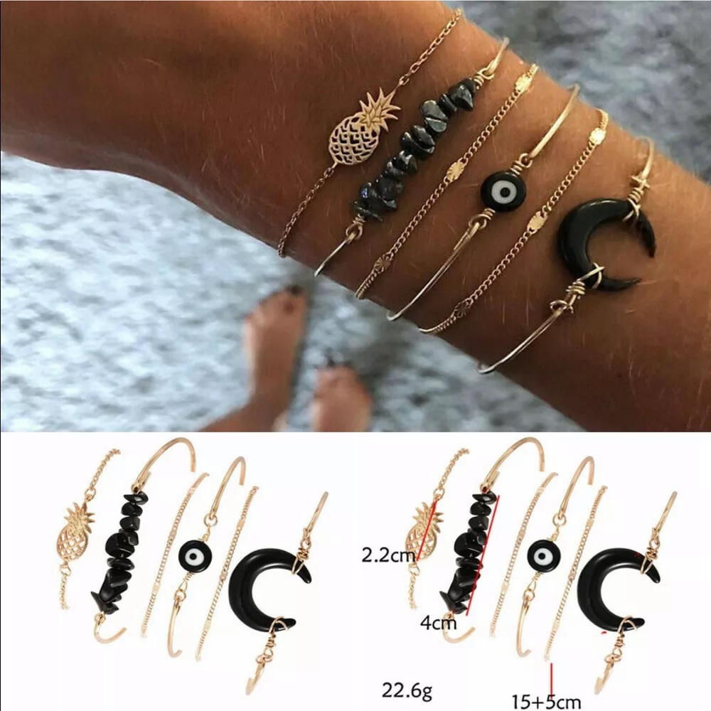 New Style✨ Black & Gold Evil Eye Bracelet Set 🧿 - Picture 5 of 7